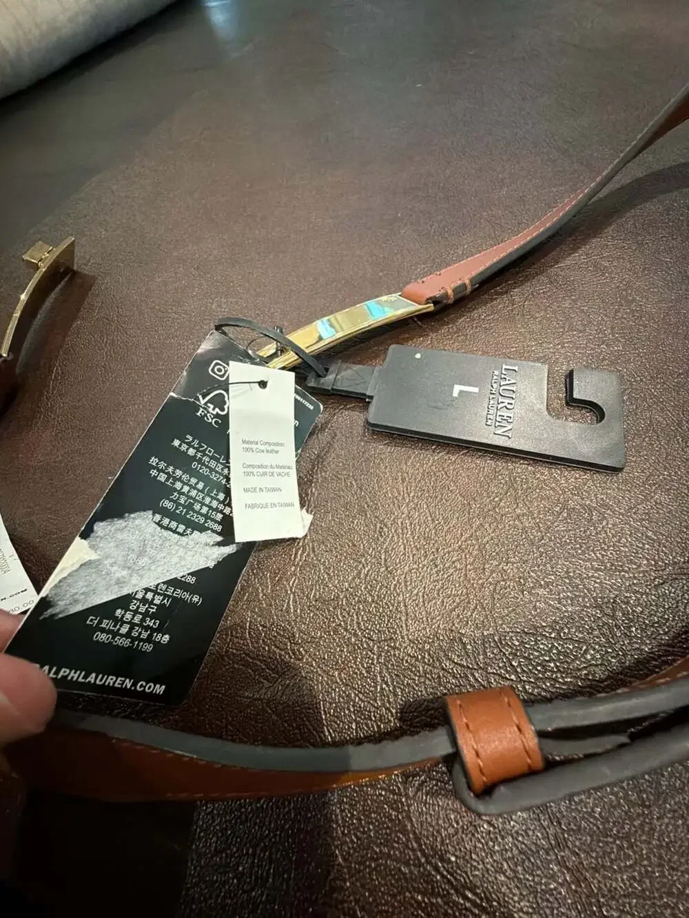 Ralph Lauren Women's Turn-Lock Skinny Leather Belt in Tan Large L with tags